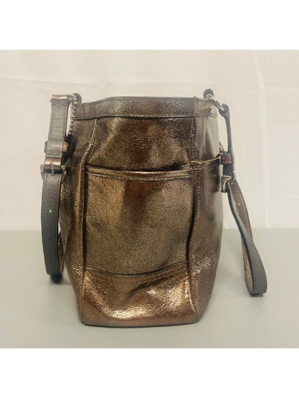 Coach Gallery F17721 Metallic Pewter Leather East West Tote Shoulder Bag Purse - Picture 6 of 16